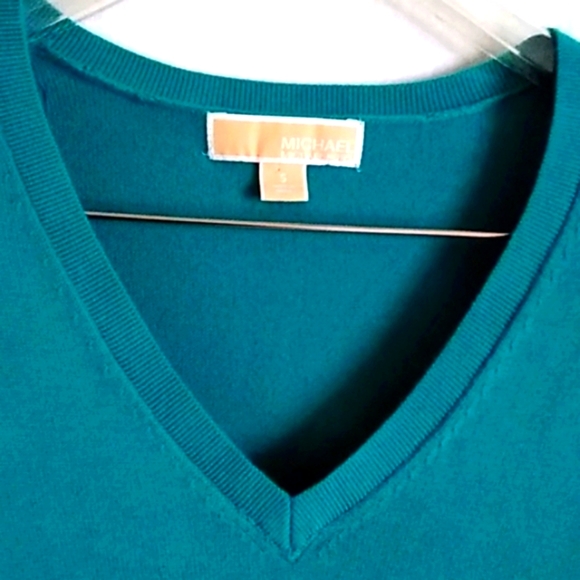 Michael Kors Teal Long Sleeve Pullover Sweater V Neck Zipper Decor Size Small - Picture 5 of 5